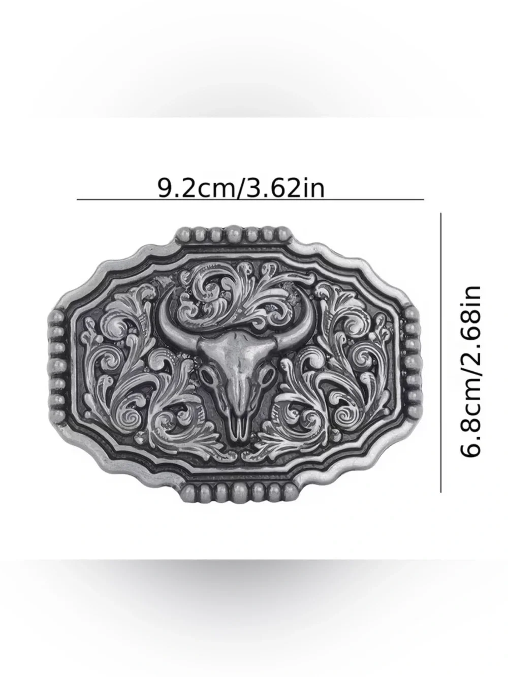 Western Bull Skull Engraved Metal Belt Buckle in Antique Gold and Black